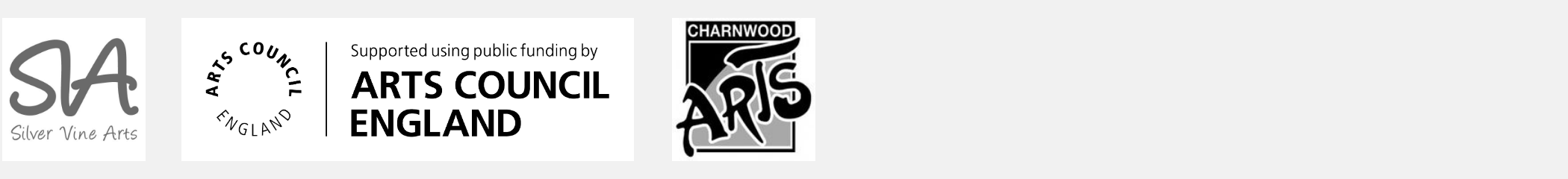 logo block - Silver Vine Arts, Arts Council England, Charnwood Arts